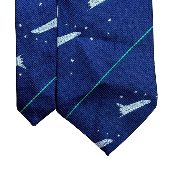 Smithsonian Mens Navy Silk/Poly Space Shuttle Tie Blue Starry NASA Design - Picture 4 of 8